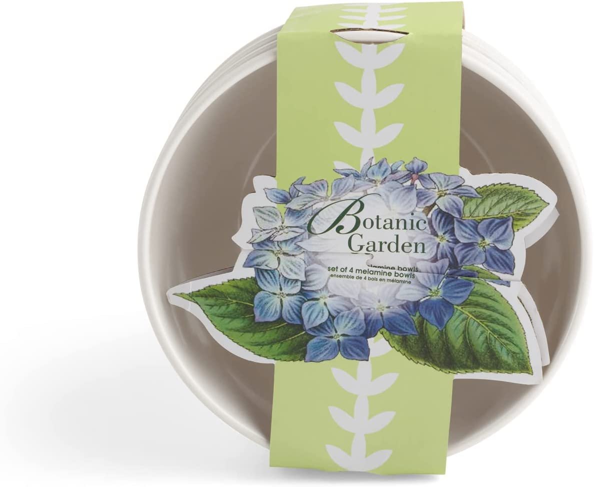 Botanic Garden Collection Melamine Bowls | Set of 4 Bowls with Hydrangea Motif