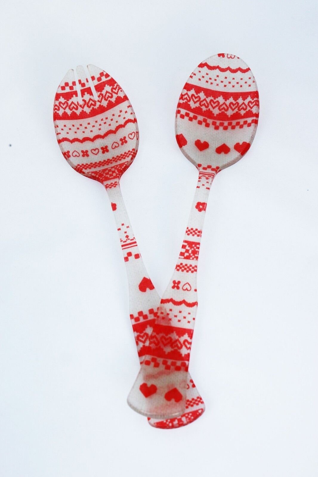 Old Fashion Honorine Salad Server Set with Hearts | Red & White