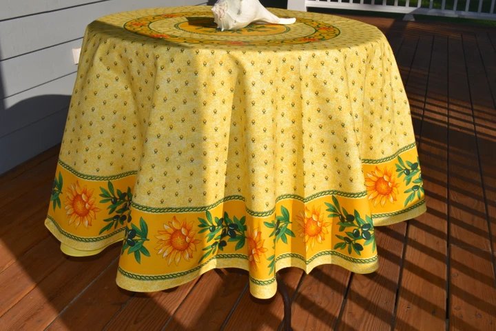 Sunflower Yellow Round Coated Cotton Tablecloth 70” Round