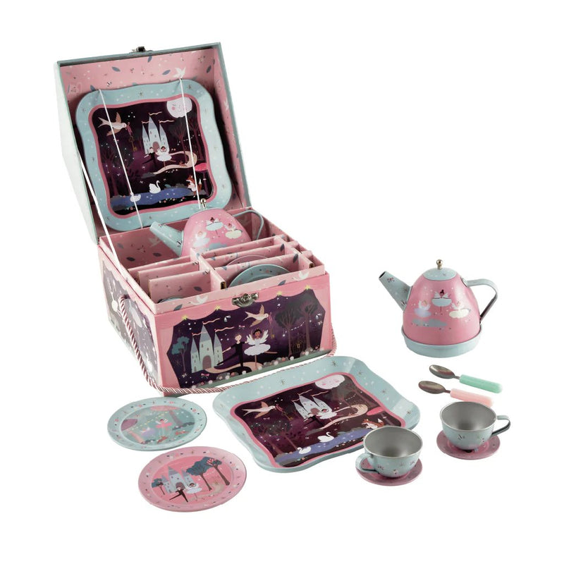 Floss & Rock Musical Tin Tea Set in House Case | Enchanted Musical