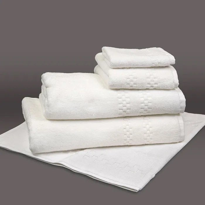 Garnier Thiebaut White Towels Set Mini-Squares Border Design | 6 Piece Set