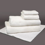 Garnier-Thiebaut White Towels Set 6-Pieces (2 Bath Towels, 2 Hand Towels, 2 Face Towel ) Mini-Squares Border Design