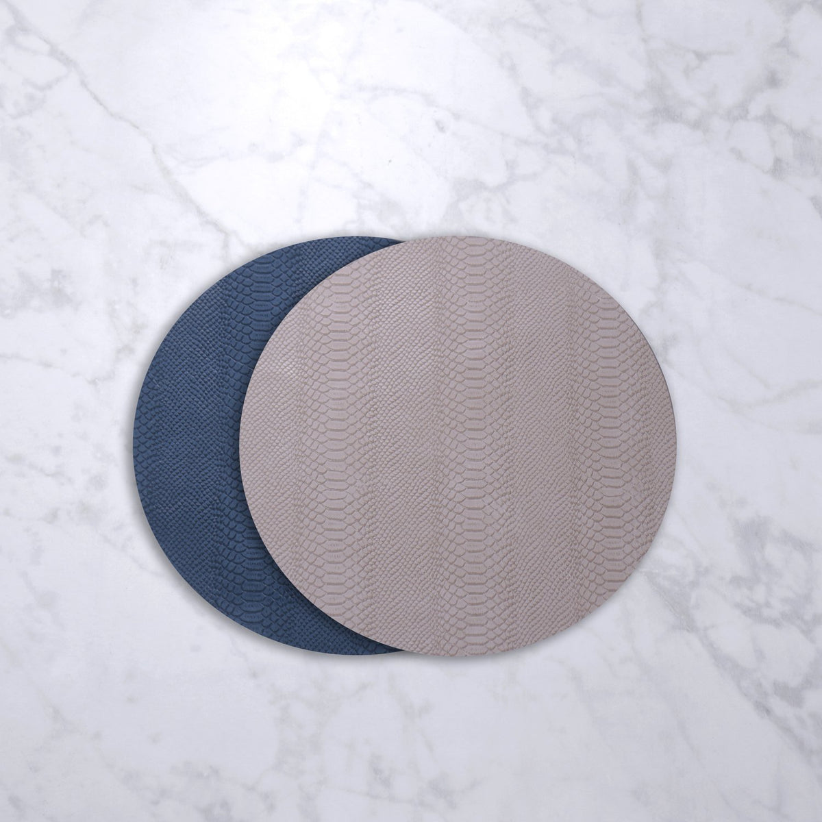 VIDA Croc Reversible Round Placemats | Set of 4 | Blue & Taupe