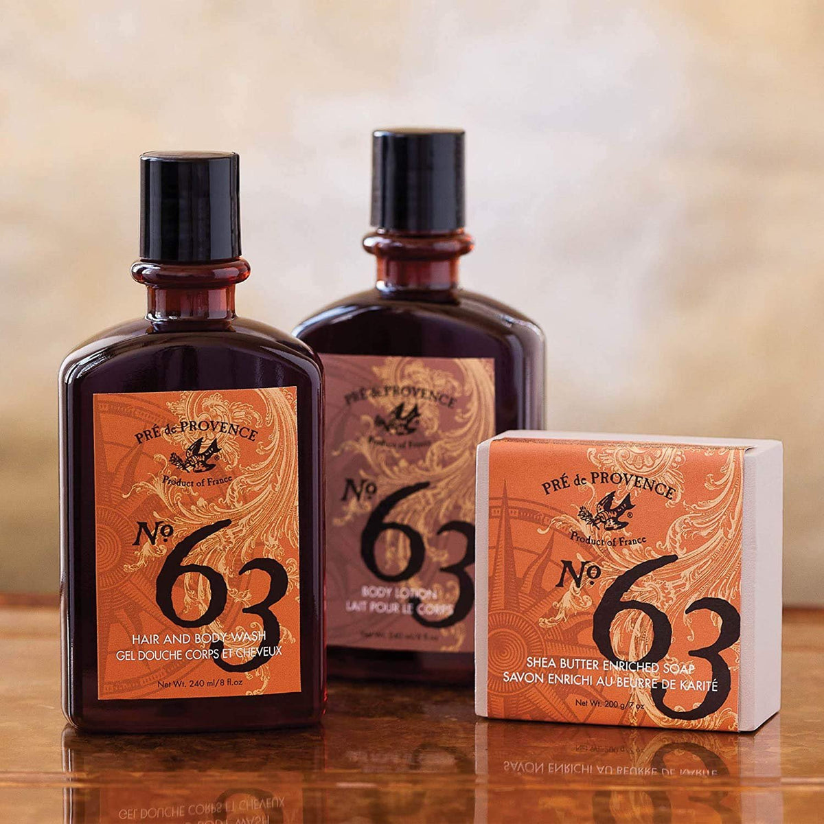 Pre de Provence No. 63 Men's 200 Gram Cube Soap, Aromatic, Warm, Spicy Masculine Fragrance, Quad-Milled For Long Lasting Soap & Enriched With Shea Butter - 3 Pack