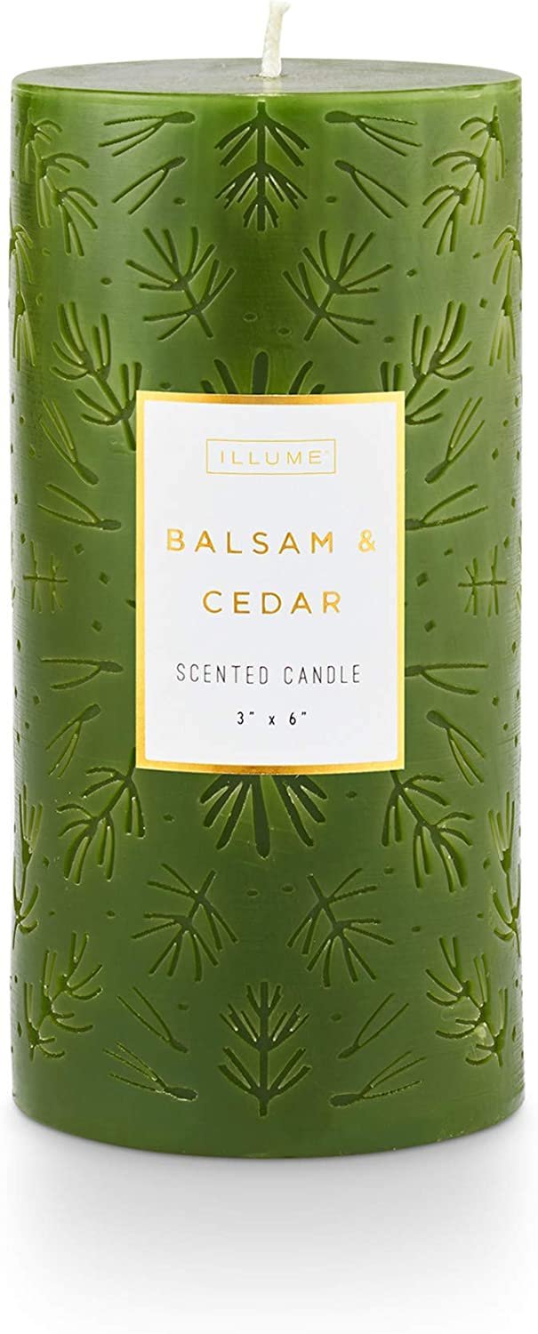 Noble Holiday Etched Pillar Candle | Balsam & Cedar