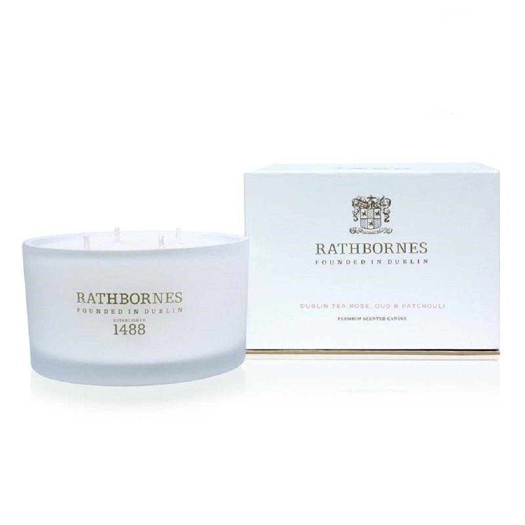 Rathbornes Dublin Tea Rose Oud and Patchouli Four Wick Luxury Scented Candle - Home Decors Gifts online | Fragrance, Drinkware, Kitchenware & more - Fina Tavola