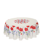 Coquelicot Lavander White Round Provencal Tablecloth | 70" Round | Easy Care Coated Cotton