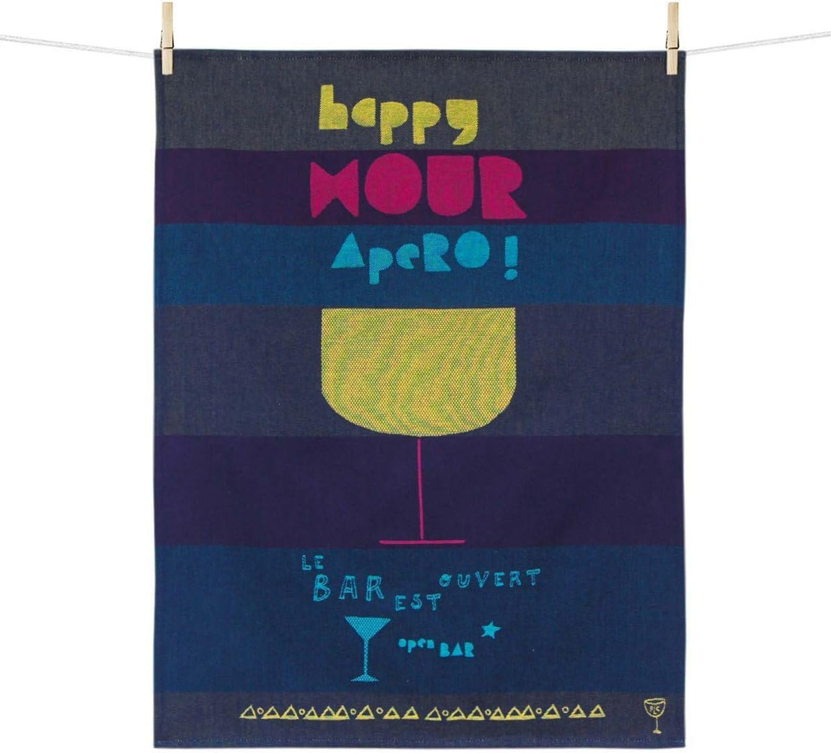 Moutet Tissage Fine Wines Collection French Jacquard 100% Cotton Tea Towels Kitchen Towels or Dish Towels Designed by Patrick Lebas (Happy Hour)