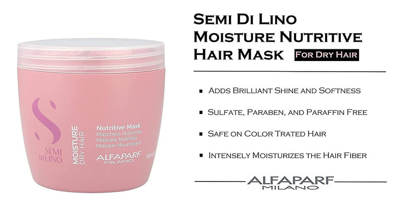 Alfaparf Milano, Mask Semi Di Lino Moisture Nutritive Mask for Dry Hair - Safe on Color Treated Hair - Sulfate, Paraben and Paraffin Free - Professional Salon Quality