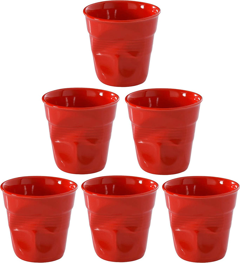 Froisses Porcelain Espresso Crumple Cup Set | Pepper Red | Set of 6