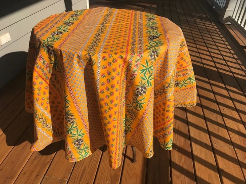 Olives Yellow Provencal Tablecloth | 52” x 72” | Easy Care Coated Cotton