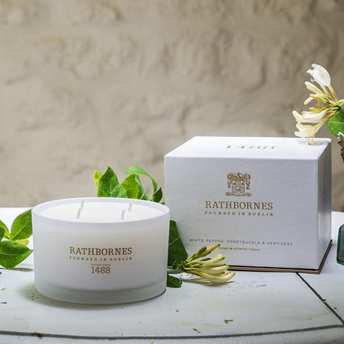 Rathbornes White Pepper, Honeysuckle & Vetiver Four Wick Luxury Scented Candle 390g - Home Decors Gifts online | Fragrance, Drinkware, Kitchenware & more - Fina Tavola