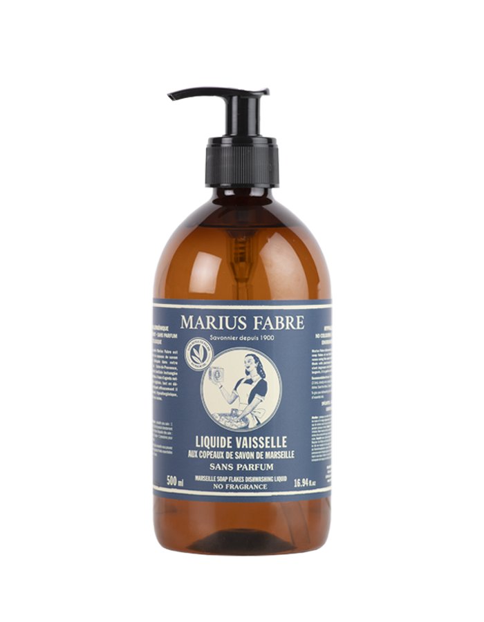 Marius Fabre Dishwashing Soap Liquid Marseille Soap Fragrance Free Hypoallergenic Plant-Based Cleaning Flakes in a Bottle Dish Soap from France 1-Bottle 500ml