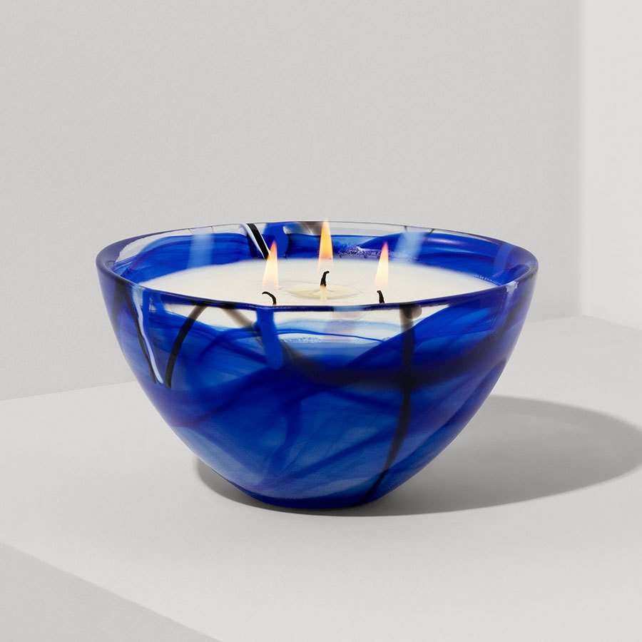 Kosta Boda Contrast Blue Candle | Coastal Bloom