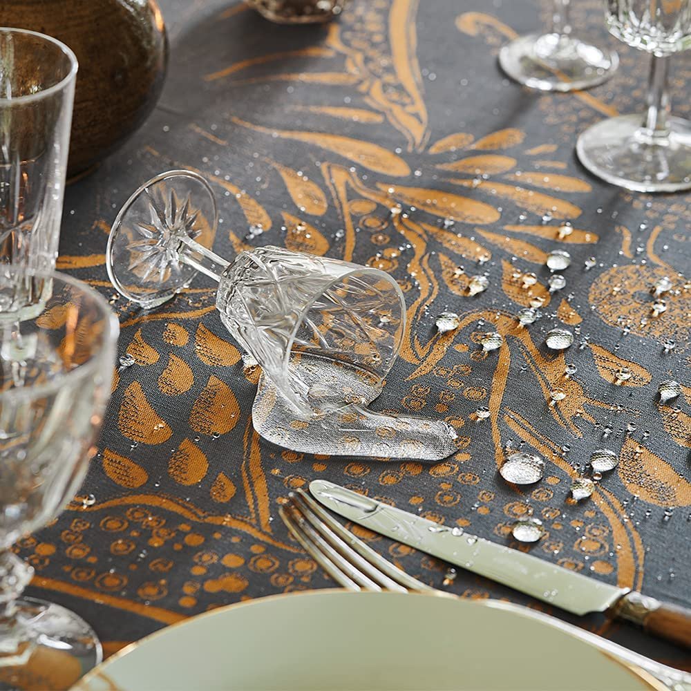 Garnier Thiebaut Jacquard Square Tablecloth Anhinga Bleu Dore