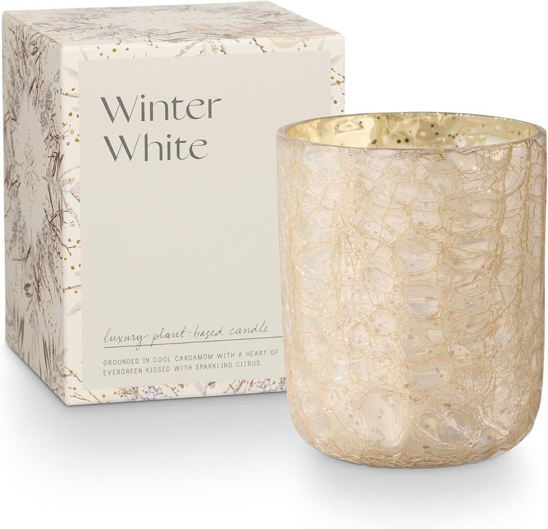 Noble Holiday Luxe Soy Candle in Sanded Mercury Glass | Winter White