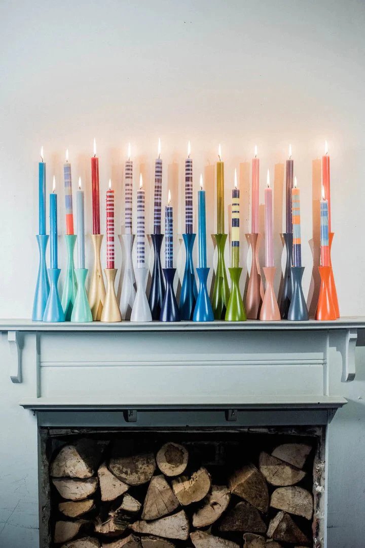 Tall Dinner Striped Candles Mixed Hand Poured | Box of 6