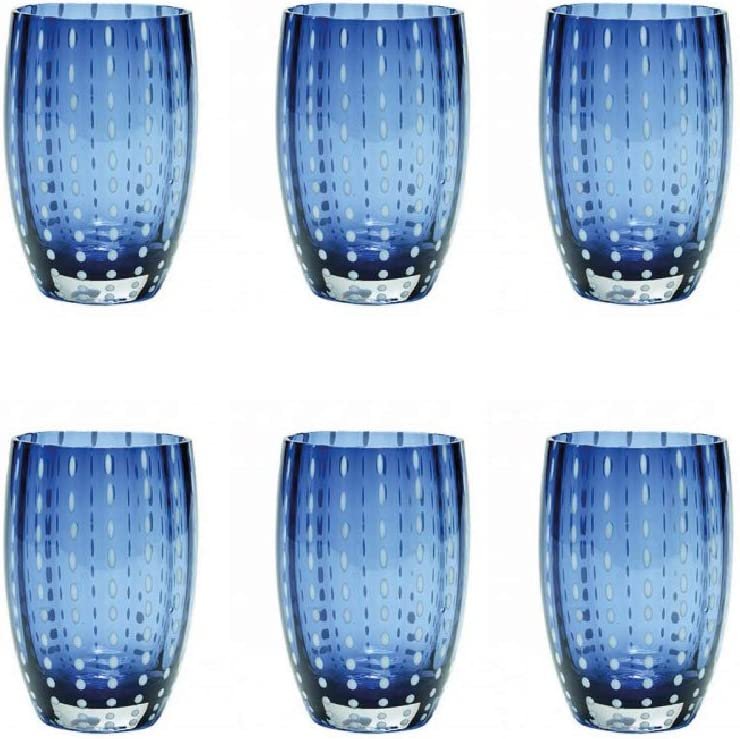 Perle Glass Tumbler Set in Grey Blue | Set of 6 | 10.8oz