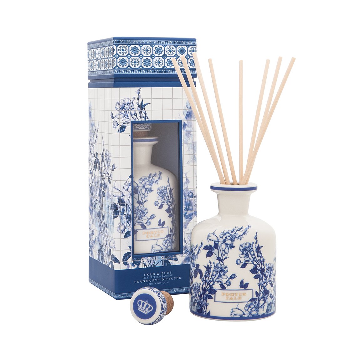 Portus Cale Gold & Blue Luxury Reed Diffuser | 250ml | Pink Pepper & Jasmine