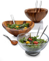 Nambe Yaro Acacia Wood Salad Bowl with 2 Salad Servers | Made of Acacia wood and Nambe Alloy | Large Deep Wooden Bowls | Acacia Wood Salad Bowl Set | Designed by Sean O’hara