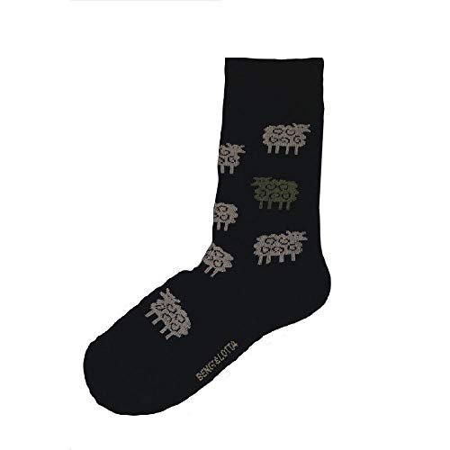 Bengt & Lotta Merino Wool Black Socks "Sheep" | Large