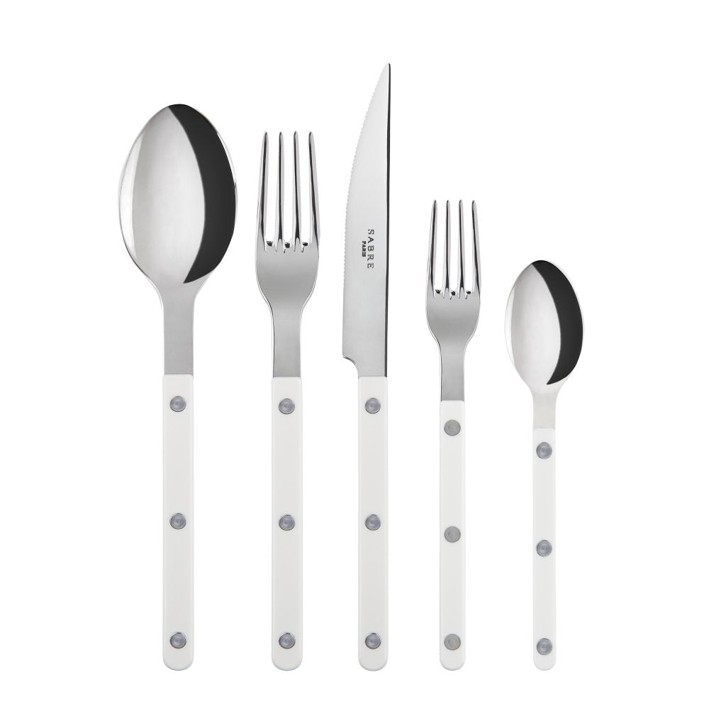 Bistrot Flatware Set 5 Piece Place Setting | Shiny White