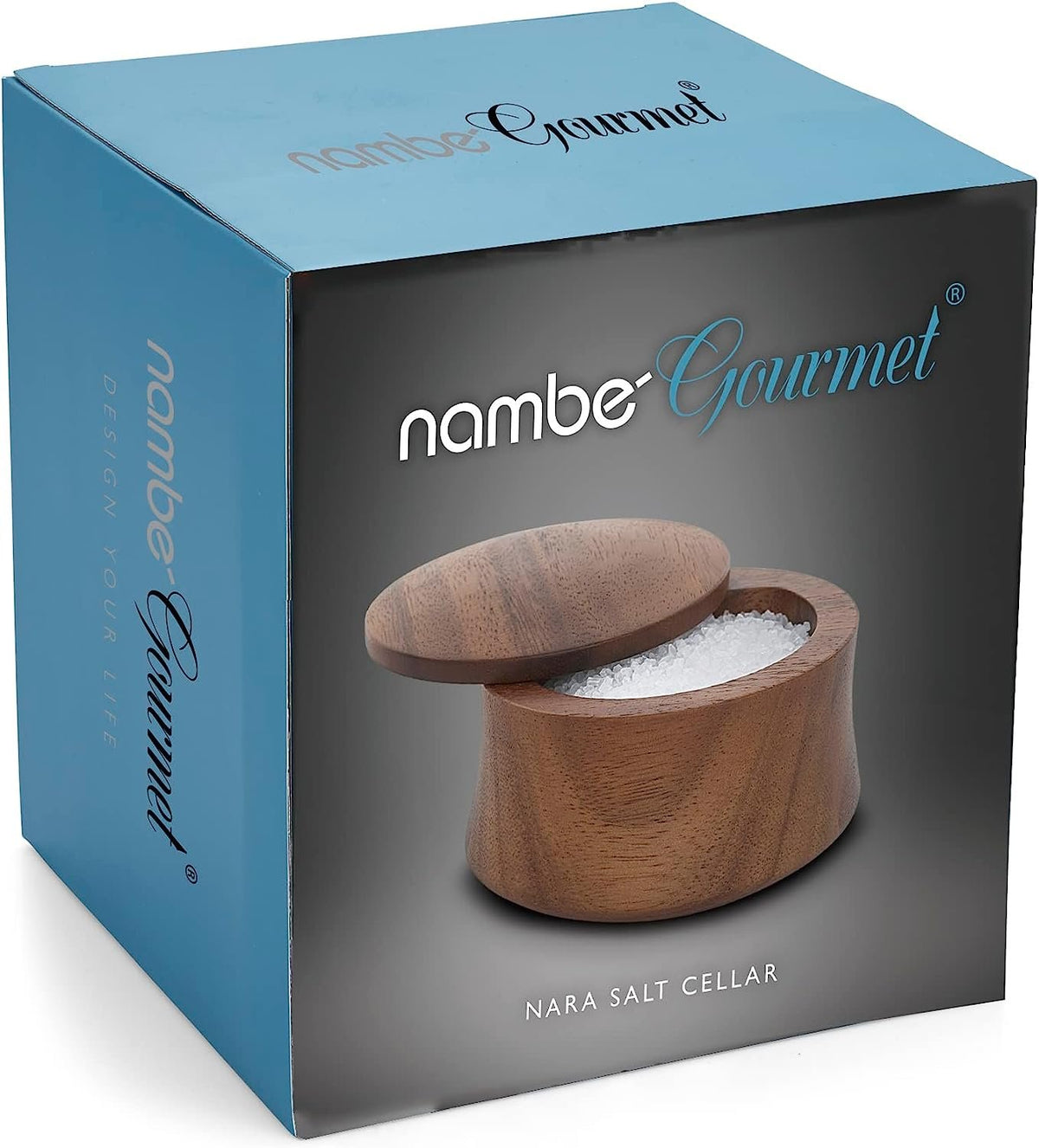 Nambe Nara Salt Cellar | Wood Salt or Spice Box with Swivel Lid