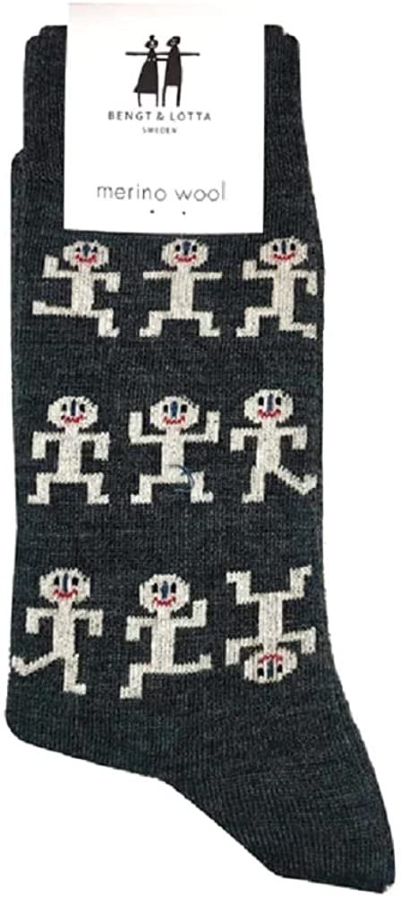 Bengt & Lotta Merino Wool Black Socks "Figures" | Small