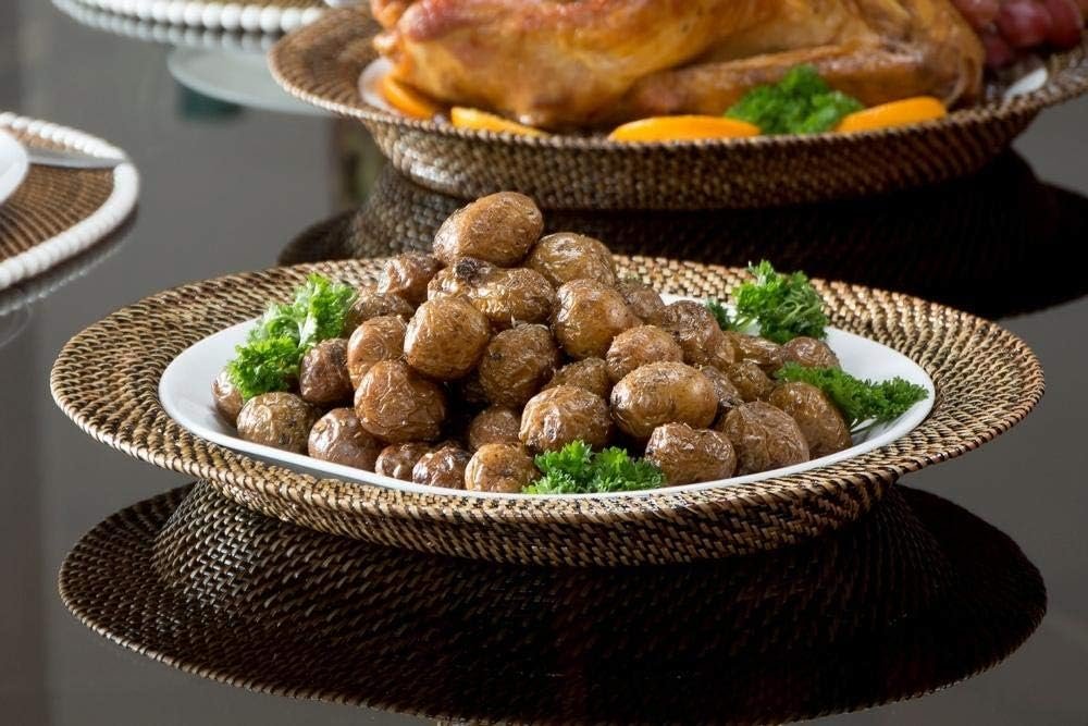 Large Oval Woven Basket with Corelle White Serving Platter