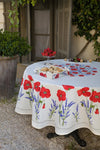 Coquelicot Lavander White Round Provencal Tablecloth | 70" Round | Easy Care Coated Cotton