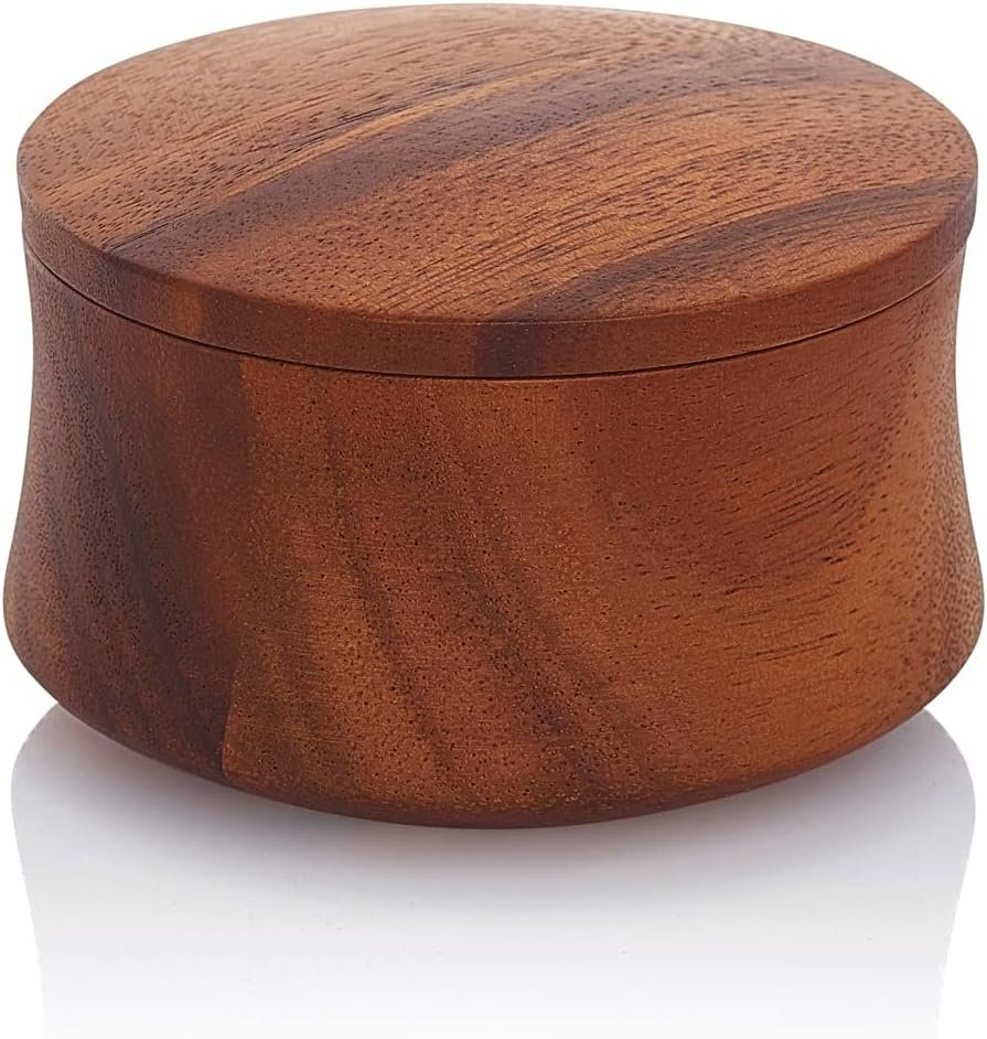 Nambe Nara Salt Cellar | Wood Salt or Spice Box with Swivel Lid