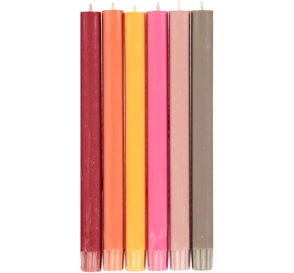 Rainbow Classic Dinner Candles in Warm Colors Hand Poured | Box of 6