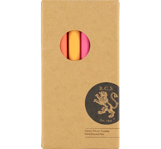 Rainbow Classic Dinner Candles in Warm Colors Hand Poured | Box of 6