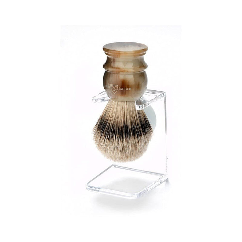 Edwin Jagger English Medium Shaving Brush Silver Tip Badger with Drip Stand | Light Horn