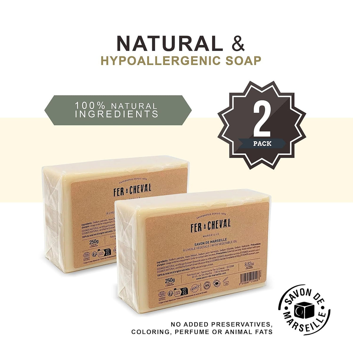 Vegetal Toilet Marseille Bar Soaps Natural & Hypoallergenic | Set of 2