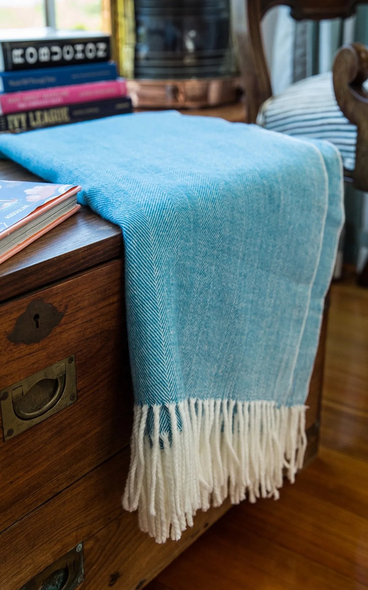 Adirondack Herringbone Throw Soft Cotton Blend | Spring Lake (Turquoise Blue)