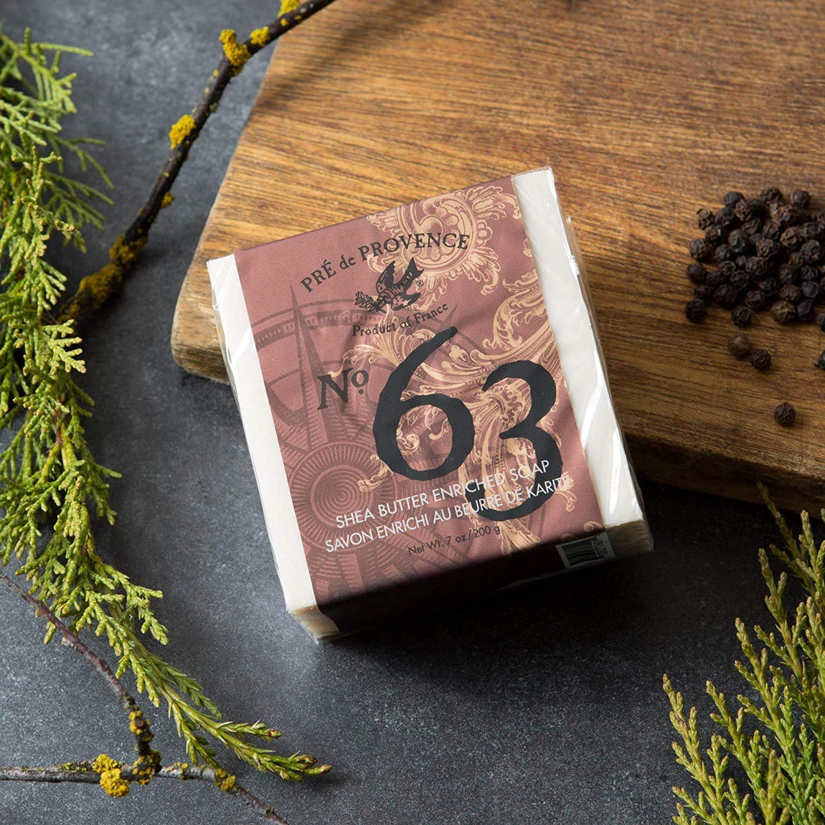 Pre de Provence No. 63 Men's 200 Gram Cube Soap, Aromatic, Warm, Spicy Masculine Fragrance, Quad-Milled For Long Lasting Soap & Enriched With Shea Butter - 3 Pack
