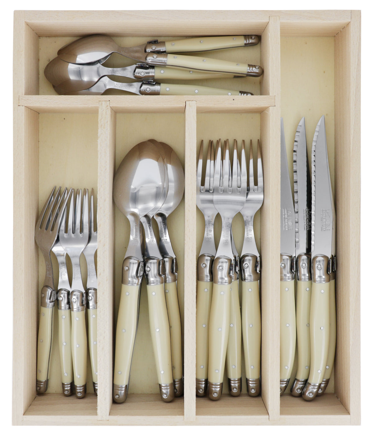 Andre Verdier Laguiole Debutant Flatware 20 Piece Set | Service for 4 | Ivory Mirror Finish