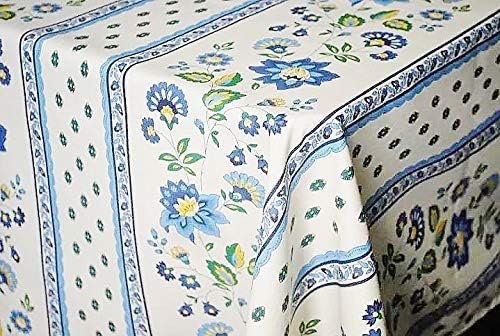Le Cluny Provence Coated Cotton Tablecloth 52” x 72” Fayence Blue  and Cream/White Easy Care
