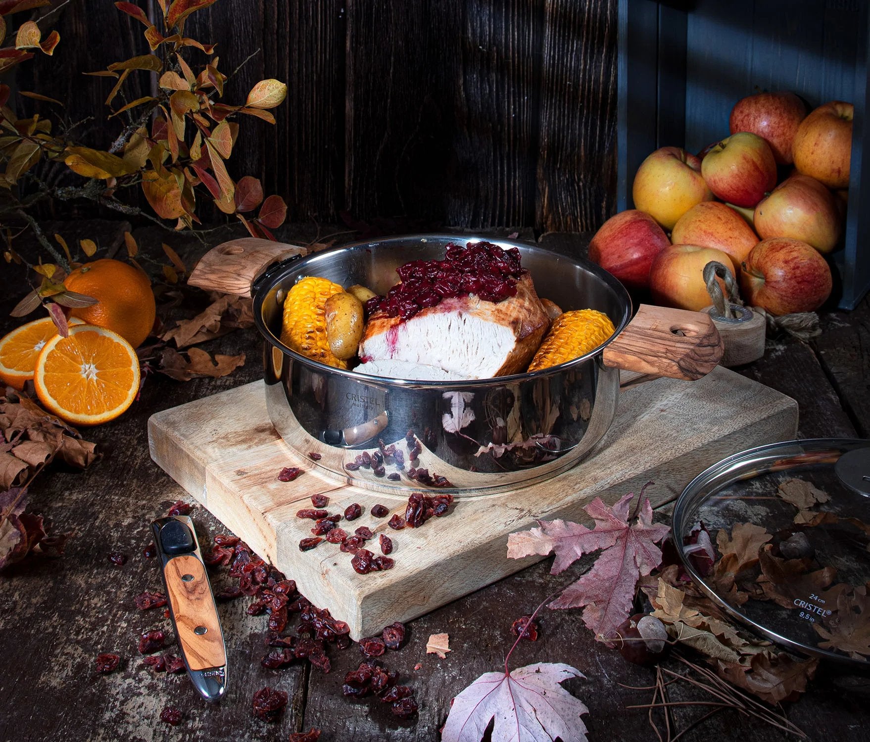 Cristel 4 Quart Sauté Pan Showing Polished Finish and Lid