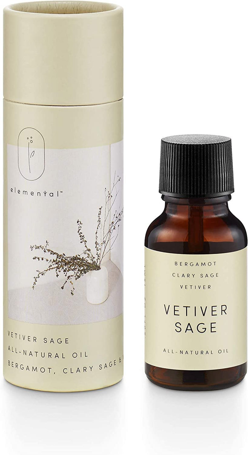 Vetiver Sage Illume Elemental Collection, Amber Bergamot, 0.5 oz. Aromatherapy Essential Oil, White