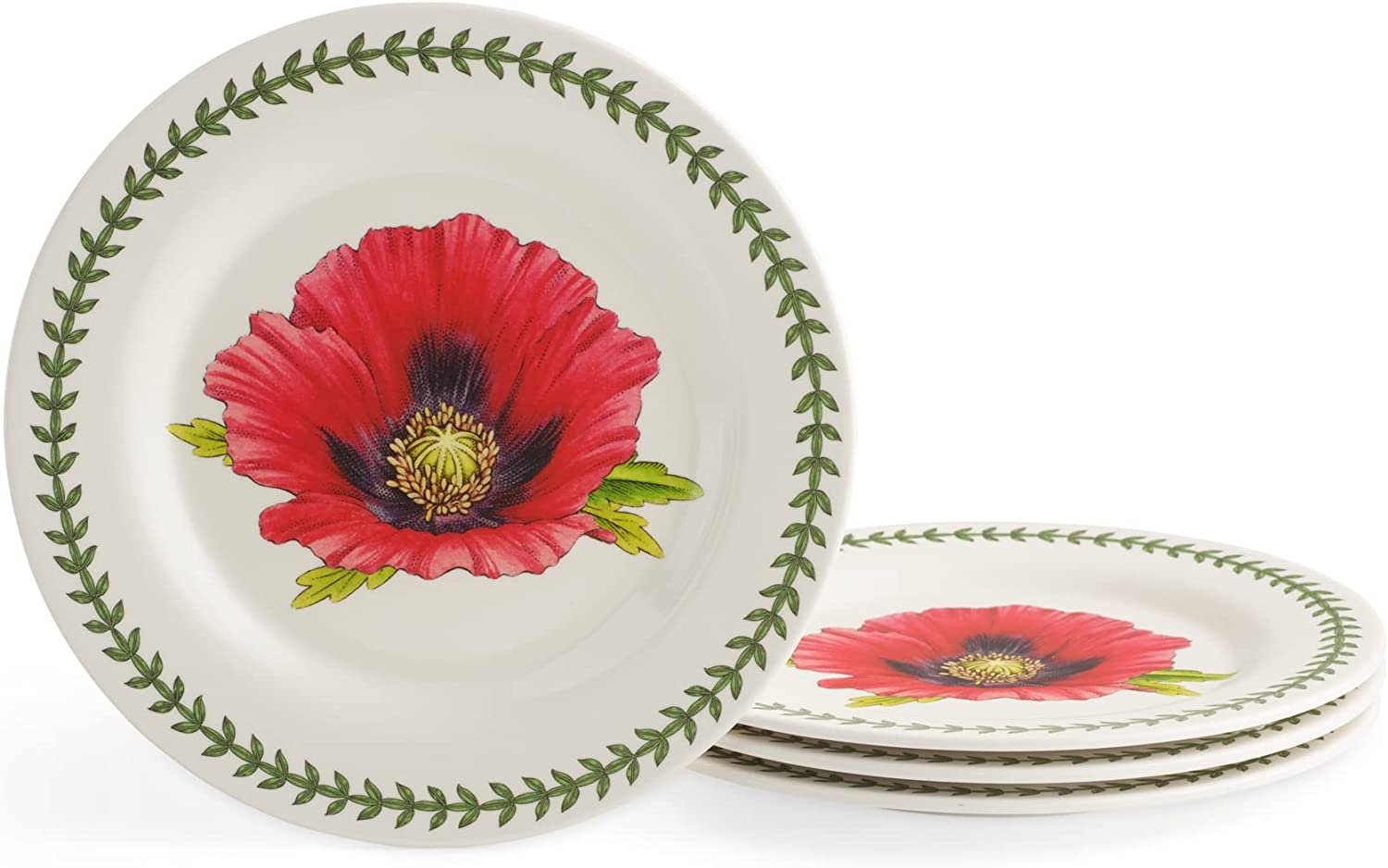 Portmeirion Botanic Garden Melamine Salad Plates Set of 4 Poppy Motif