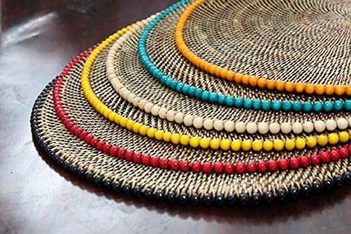 Artisan Woven Rattan Round Luxury Placemats with Natural Beads | Set of 4