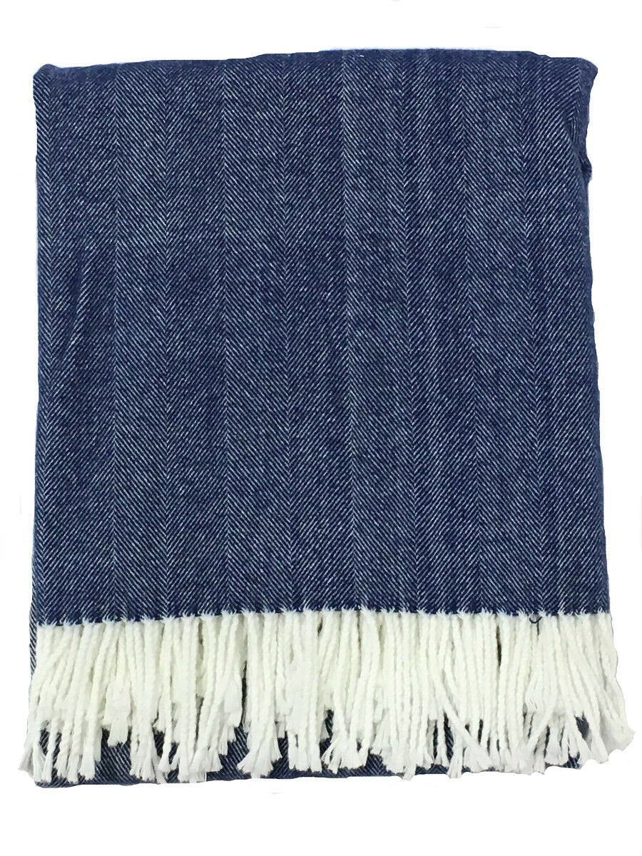 Adirondack Herringbone Throw Soft Cotton Blend | Harbor Blue