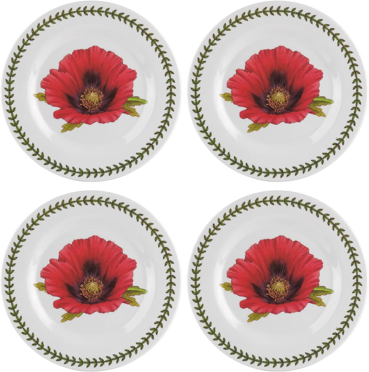 Botanic Garden Melamine Salad Plates Poppy Motif | Set of 4