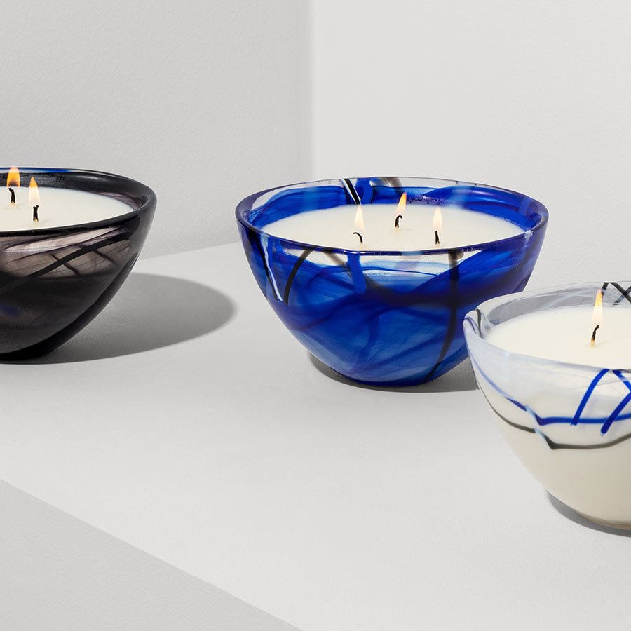 Kosta Boda Contrast Blue Candle | Coastal Bloom