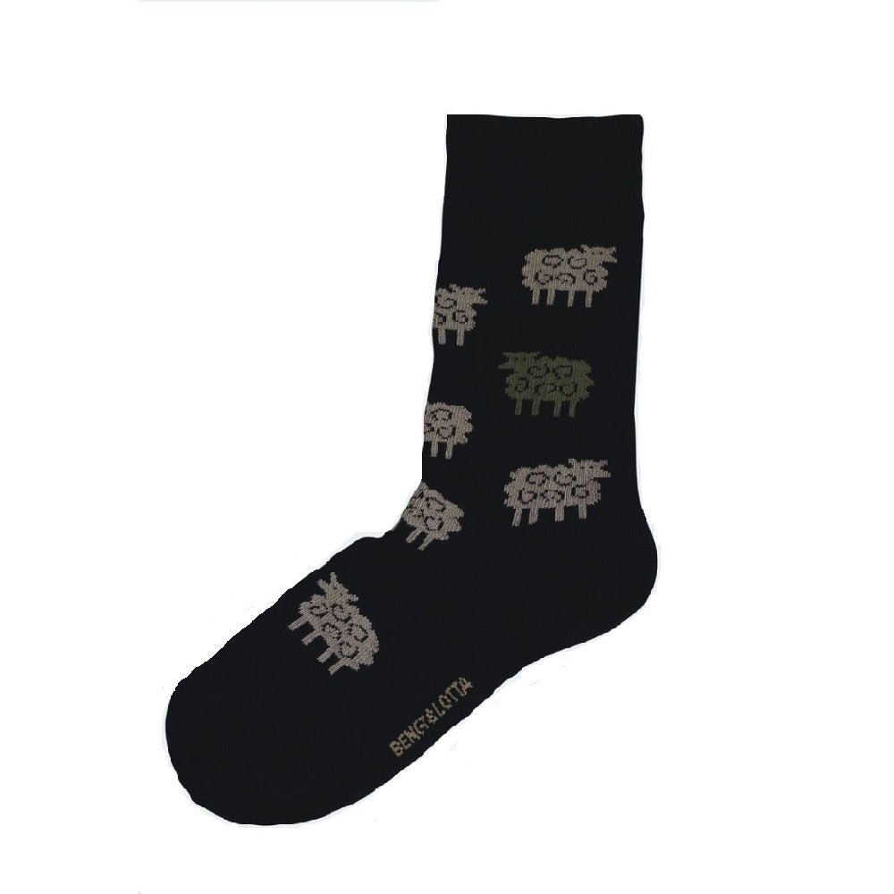 Bengt & Lotta Merino Wool Black Socks "Sheep" | Small