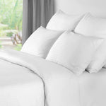 Garnier Thiebaut White Std/Queen Set-2 Pillow Shams Satin Cotton Bordeaux 320TC 5mm Stripes