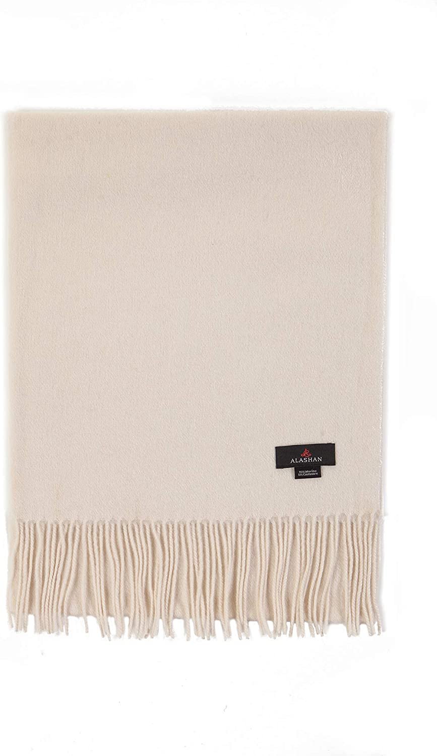 Alashan Cashmere Merino Blend Woven Scarf | White