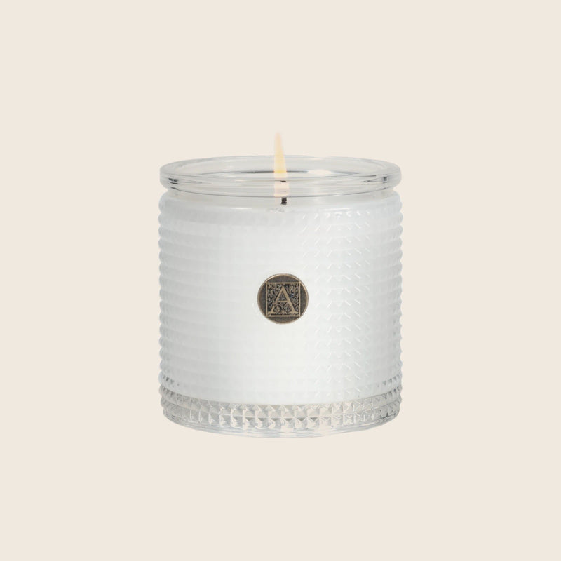 Aromatique Scented Candle Textured Glass |  White Teak & Moss